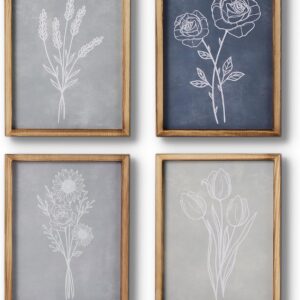 Mokof Framed Canvas Print Wall Art Set of 4, Boho Botanical Flower Prints Art for Home Office Decor, Modern Farmhouse Wall Decor for Living Room, Bedroom, Kitchen, Bathroom