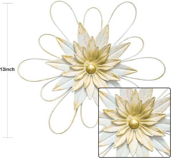 hogardeck Metal Flower Wall Decor - 13" Metal Floral Wall Decoration for Bedroom, Living Room, Bathroom, Kitchen, Outdoor Wall Art - Image 2