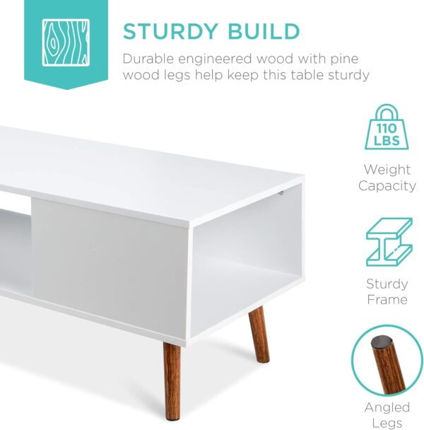 Best Choice Products Wooden Mid-Century Modern Coffee Table, Accent Furniture for Living Room, Indoor, Home Décor w/Open Storage Shelf, Wood Grain Finish - White/Brown - Image 7