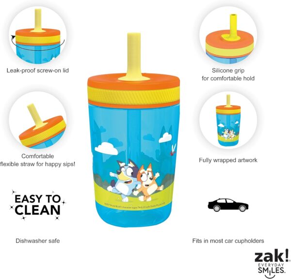 Zak Designs 15oz Bluey Kelso Tumbler Set, BPA-Free Leak-Proof Screw-On Lid with Straw Made of Durable Plastic and Silicone, Perfect Bundle for Kids, 2 Count (Pack of 1) - Image 4