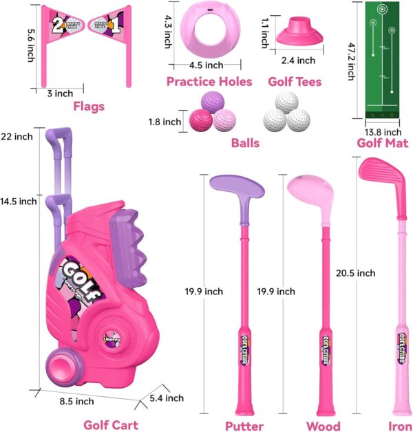 Liberry Toddler Golf Set with Putting Mat for 2 3 4 5 Years Old Boys Girls, Upgraded Kids Golf Cart with Unique Shoulder Strap Design, Indoor and Outdoor Golf Toys Gifts (Pink) - Image 6