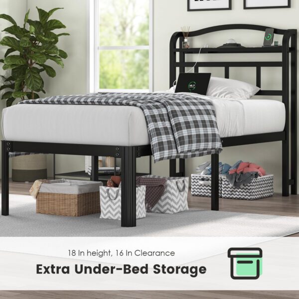 Twin Size Bed Frame - Storage Headboard with Galaxy Aurora Star Projector & Charging Station, 18in Heavy Duty Metal Bed Frame No Box Spring Needed, Easy Assembly - Image 5