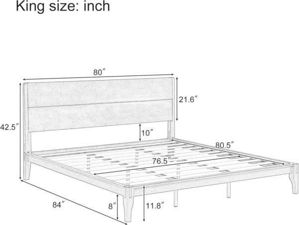 Merax King Size Bamboo Platform Bed, Mid-Century Modern Bed Frame with Tall Headboard, Wood Slat Support, No Box Spring Needed, Easy Tool-Free Assembly, Brown - Image 2