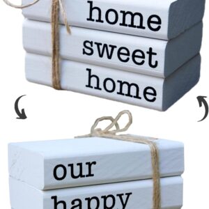 LIVDUCOT Farmhouse Mini White Decorative Books for Tiered Tray Decor - Wooden Book Stack Faux Books for Coffee Table Living Room Decoration - Small Shelf Decor Accent