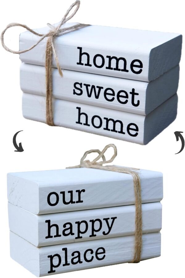 LIVDUCOT Farmhouse Mini White Decorative Books for Tiered Tray Decor - Wooden Book Stack Faux Books for Coffee Table Living Room Decoration - Small Shelf Decor Accent