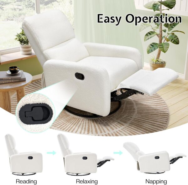 Jocisland Swivel Glider Rocking Recliner, Nursery Chair for Adults with 2 Massage Points, Rocker Reclining Single Sofa Armchair for Living Room Bedroom Nursing (Teddy, White) - Image 5