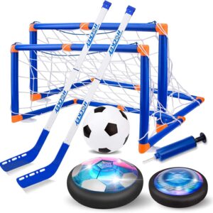3-in-1 Hover Hockey Soccer Ball Kids Toys Set, Led Lights Floating Air Football, Indoor Outdoor Sport Toys for Kids, Christmas Birthday Gifts for Boys Girls Aged 3 4 5 6 7 8-12