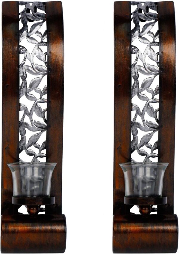 Wall Sconce 14.4 x 3.5 Inch, with Tea Light Candle Holder Antique Bronze Style Metal Wall Art Decorations for Living Room, Bathroom, Dining Room and Office, Set of 2 - Image 7