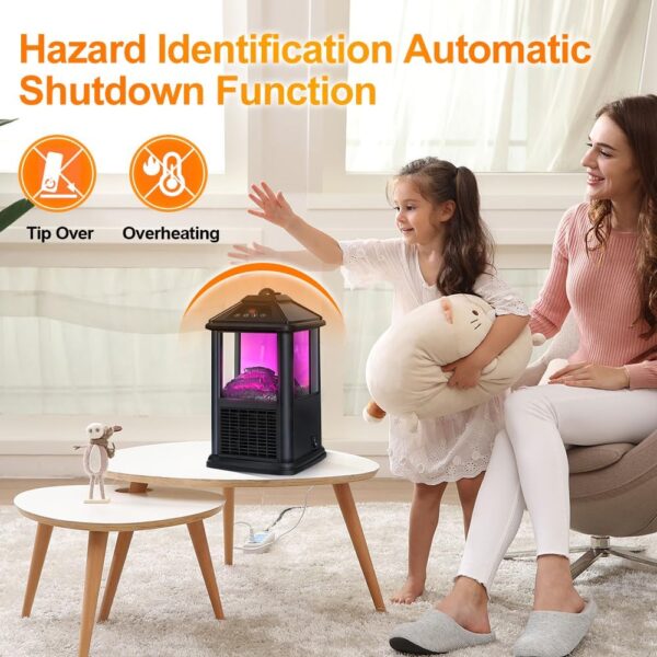 Portable Little 3 Sided Small Electric Fireplaces Space Heaters for Indoor Use Freestanding Mini Electric Space Fireplace Heaters Stove with Flame Thermostat Timer Remote Control Overheat Protection - Image 6