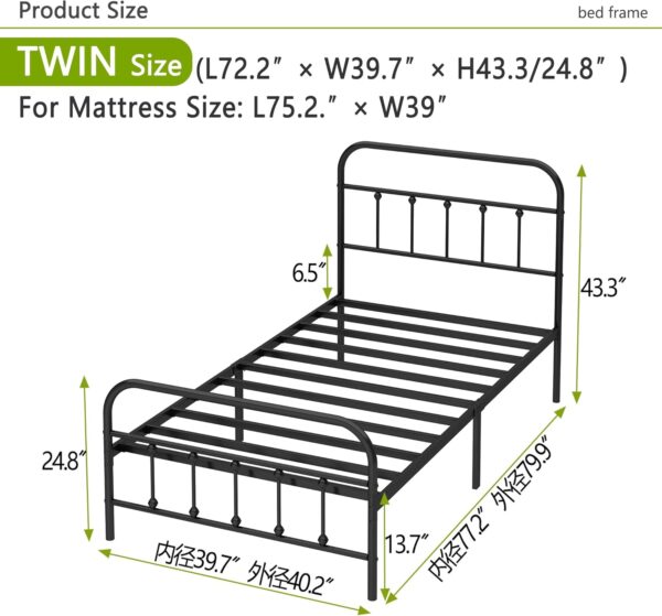 Metal Bed Frame - Structurally Stable Heavy Duty Steel Slat Supported Twin Bed Frames,No Box Spring Needed for Easy Removal and Transport… - Image 3