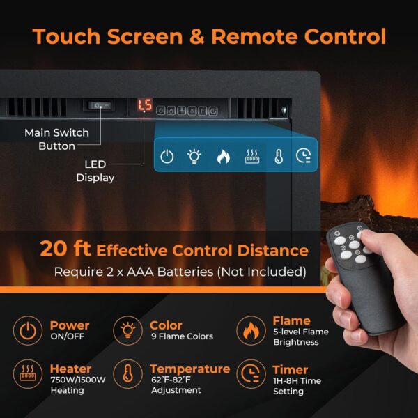 GOFLAME 50 Inch Electric Fireplace Recessed/Wall Mounted/Freestanding, Linear Electric Fireplace Heater Insert with Remote Control, Adjustable Flame Color & Brightness, Thermostat, Timer, 750W/1500W - Image 3