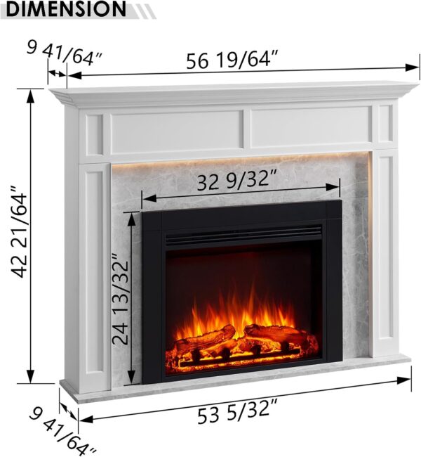 LegendFlame® Ashley Electric Fireplace with 60" Mantel Surround and Jaden 36" Insert, Cream White with Light Grey Marble Finish - Image 3