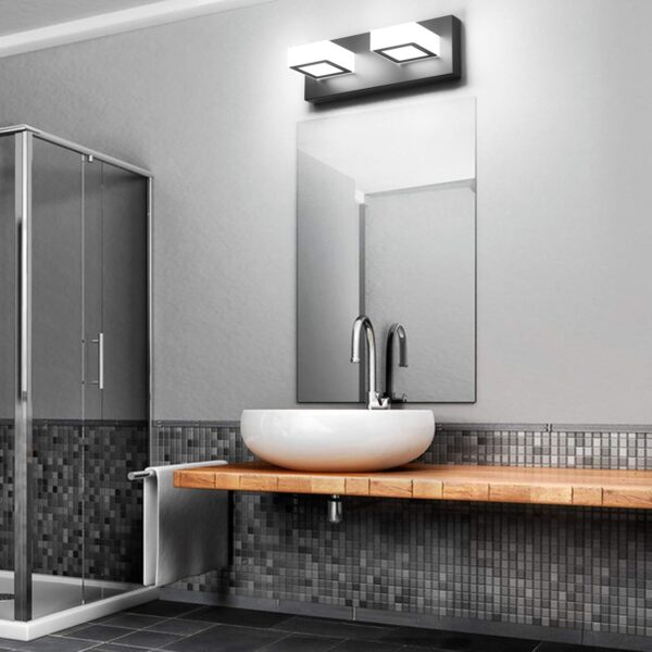 Ralbay 2 Lights Black Modern Bathroom Vanity Light Acrylic LED Modern Black Bathroom Wall Lighting Fixtures - Image 4