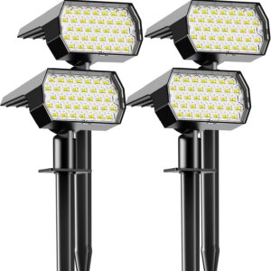 Solar Spot Lights Outdoor, [4 Pack/74 LED/3 Colors] 2-in-1 Solar Landscape Spotlights, IP65 Waterproof Auto On/Off Solar Powered Security Lights for Yard Garden Pathway Walkway