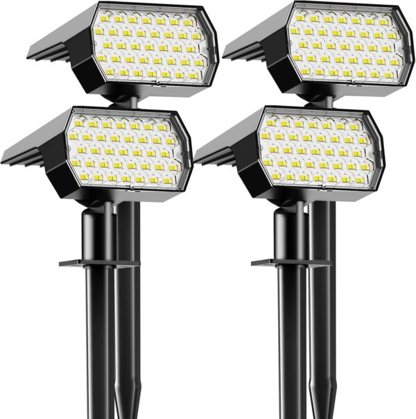 Solar Spot Lights Outdoor, [4 Pack/74 LED/3 Colors] 2-in-1 Solar Landscape Spotlights, IP65 Waterproof Auto On/Off Solar Powered Security Lights for Yard Garden Pathway Walkway