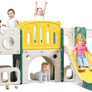 8 in 1 Toddler Slide Set, Kids Slide for Toddlers Age 1+, Toddler Climber Slide PlaySet with Basketball Hoop,Outdoor Indoor Playground for Toddlers 1-3 Upgraded