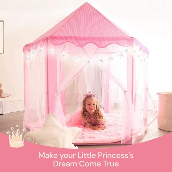 PLAYVIBE Princess Tent for Kids Tent 55"x53" – Princess Toys Kids Tent with Ultra Soft Rug & Star Led Lights – Princess Castle Kids Play Tent Indoor & Outdoor - Image 2