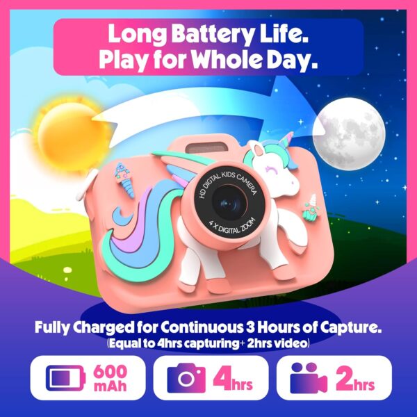 Kids Camera for Boys and Girls - BELLOCHIDDO 1080P HD Toddler Camera for Kids Toy Gift, Children Camera Christmas Birthday Gifts for Age 3-8 with Cartoon Soft Silicone Cover and 32GB SD Card - Image 6