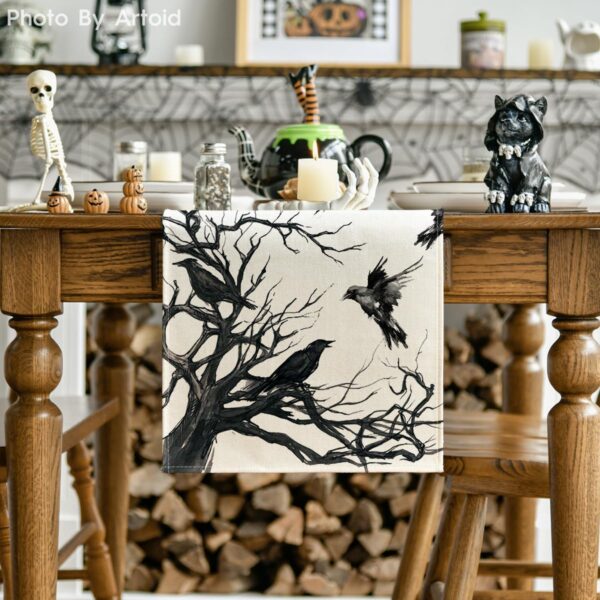 Artoid Mode Silhouette Tree Crows Branches Halloween Table Runner, Seasonal Fall Kitchen Dining Table Decoration for Home Party Decor 13x120 Inch - Image 2