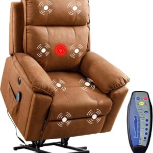 Phoenix Home Large Power Lift Chair with Massage and Heat for Elderly Recliner, Brown