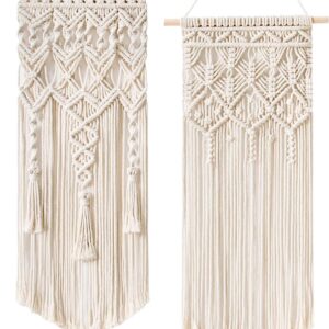 Mkono 2 Pcs Macrame Woven Wall Hanging Boho Chic Geometric Art Decor - Beautiful Bedroom Nursery Apartment Home Decoration, Gift for Girls Adults Birthday, 28" L x 13" W