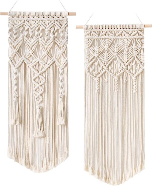 Mkono 2 Pcs Macrame Woven Wall Hanging Boho Chic Geometric Art Decor - Beautiful Bedroom Nursery Apartment Home Decoration, Gift for Girls Adults Birthday, 28" L x 13" W