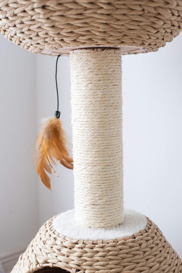 PetPals Hand-Made Paper Rope Natural Bowl Shaped with Perch Cat Tree (Lookout Cat Tower) and Multi-Surface Brush Pet Hair - Image 5