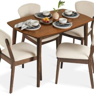 Best Choice Products 5-Piece Dining Set, Compact Mid-Century Modern Table & Chair Set for Home, Apartment w/ 4 Chairs, Padded Seats & Backrests, Wooden Frame - Cream/Walnut