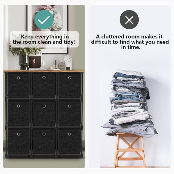 Fabric Dresser with 9 Drawers, Tall Cube Organizer for Closet, Storage Drawer Unit Chest of Drawers for Bedroom, Living Room, Hallway, Dorm, Black - Image 5
