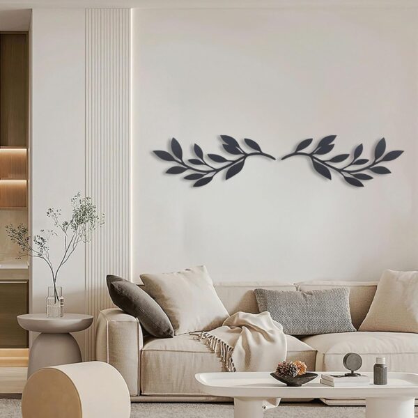 OYEFLY 2 Pieces Metal Vine Olive Branch Leaf Wall Decor,Tree Leaf Wall Decor for Living Room (Black, style1) - Image 5