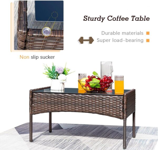 Flamaker Outdoor Furniture Patio Set Cushioned PE Wicker Rattan Chairs with Coffee Table 4 PCS for Garden Poolside Porch Backyard Lawn Balcony Use (Brown&Beige) - Image 4