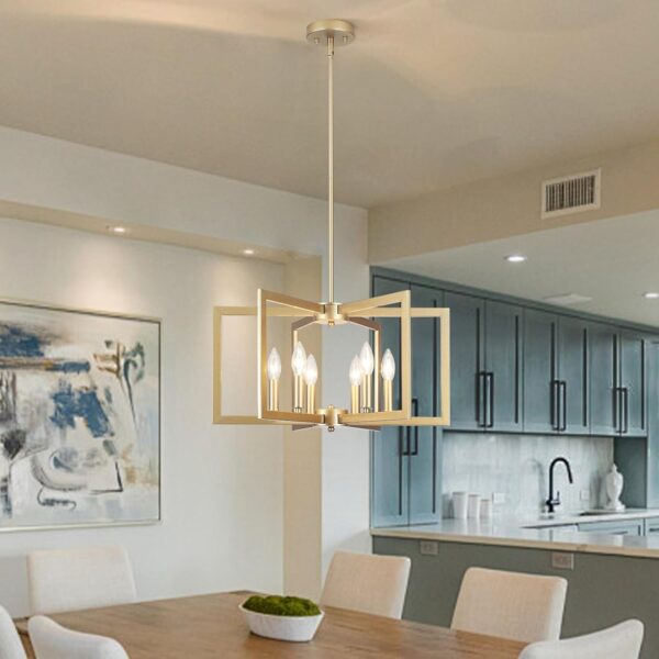 Gold Chandelier, 6-Light Farmhouse Chandeliers for Dining Room, Modern Geometric Hanging Light Fixture Over Table Living Room Foyer Entryway Hallway Kitchen Island Lighting Fixtures,E12 - Image 6