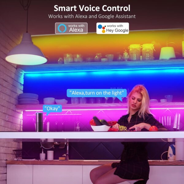 maylit 10 PCS Smart RGB Under Cabinet Lights Kit, Work with Alexa and Google Assistant, App and Remote Control, Music Sync Color Changing, Timer, Dimmable, for Cabinet, Counter, Shelf, Bookcase - Image 3