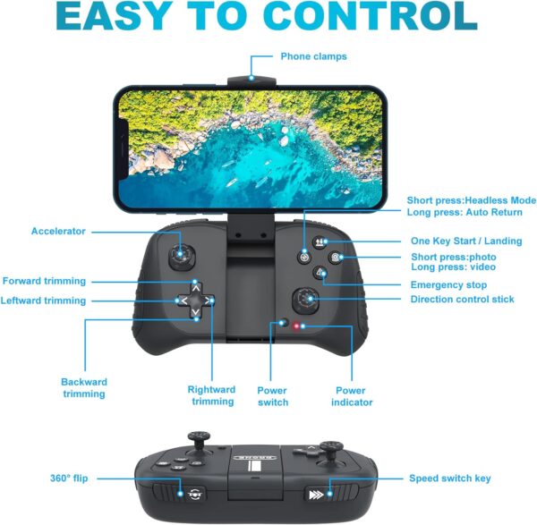 Drone with 1080P Camera for Beginners and Kids, Foldable Remote Control Quadcopter with Voice Control, Gestures Selfie, Altitude Hold, One Key Start, 3D Flips, 2 Batteries, Toy for Boys Girls - Image 6