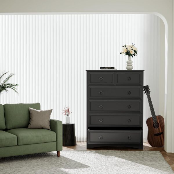 Modern 6 Drawer Dresser with Led Lights, Dressers for Bedroom, Tall Chest of Drawers Closet Organizers & Storage Clothes - Easy Pull Handle, Textured Borders Living Room, Hallway, Dark Rustic Oak - Image 6