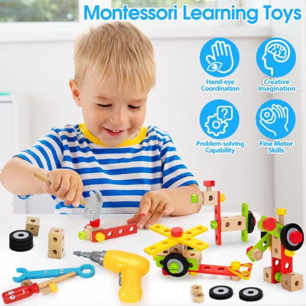 Kids Tool Set Toy with Drill, Stem Montessori Toys for 3 4 5 Years Old Boy Girl, 44 Pcs Wooden Toddler Tool Kits Inc Box, Learning Educational Construction Toy - Image 5