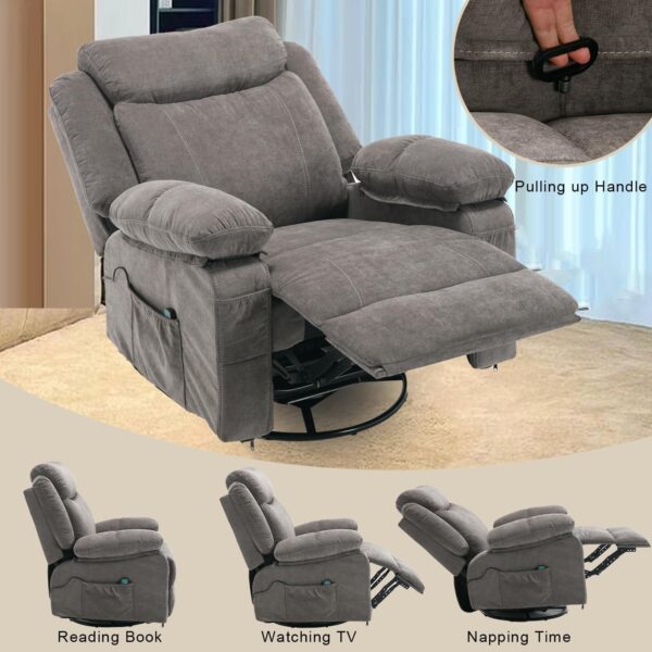 Massage Rocker Recliner Chair with Heat, Overstuffed Rocking Swivel Singl Sofa Fabric Manual Reclining Home Theater Recliners Lounge Chairs for Living Room - Image 5
