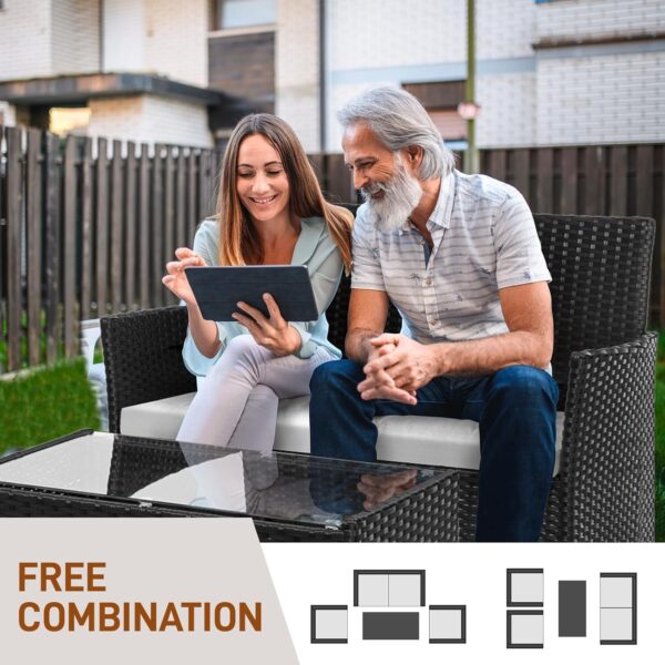 Outvita 4 Pieces Patio Furniture Set, Rattan Conversation Sets with Loveseat Soft Cushion and Glass Table for Garden Backyard Balcony Porch Poolside(Black) - Image 7