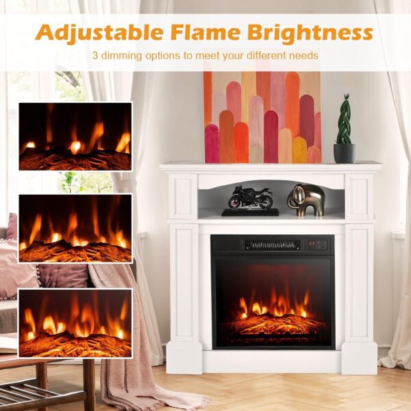 Electric Fireplace with Mantel, 32’’ Freestanding Fireplace Realistic Flame with Thermostat, 3 Brightness & Remote Control, Electric Fireplace Heater with Temperature Control & Timer (White) - Image 7