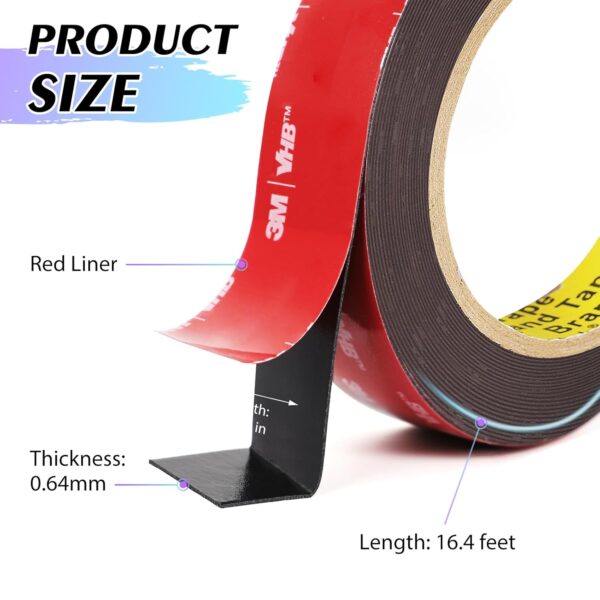 Double Sided Tape 2 Rolls, Heavy Duty Mounting Tape, 16.5FT x 0.94IN Adhesive Foam Tape Made with 3M VHB for Home Office Decor - Image 5
