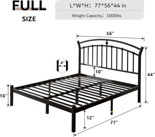 iPormis Full Size Metal Platform Bed Frame with Modern Iron-Art Headboard/Heavy Duty Steel Slats Support/Under Bed Storage/No Box Spring Needed/Easy Assembly/Noise-Free/Black - Image 2
