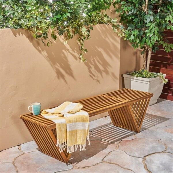 Christopher Knight Home Esme Outdoor Acacia Wood Bench, Teak Finish - Image 4