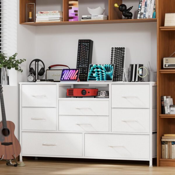 Furnulem White Dresser for Bedroom, Wide Chest of Drawers with Power Outlet for 55" TV Stand Entertainment Center, Deep 8 Drawers for Storage in Living Room,Entryway,Hallway,Closet(White) - Image 2
