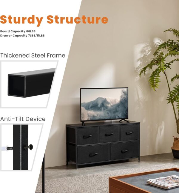 Sweetcrispy 5 Drawers Dresser for Bedroom, Kidsroom Furniture, Small Chest Tower, Storage Organizer Units for Clothing, Closet, Fabric Bins, Wood Top, Steel Frame, Lightweight, Assemble Tools Include - Image 7