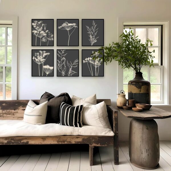 Botanical Wall Art Set of 6, Minimalist Abstract Botanical Prints Leaf Plant Wall Decor Canvas Painting, Boho Farmhouse Floral Botanical Wall Decor for Bathroom, Bedroom, Living Room, - Image 5