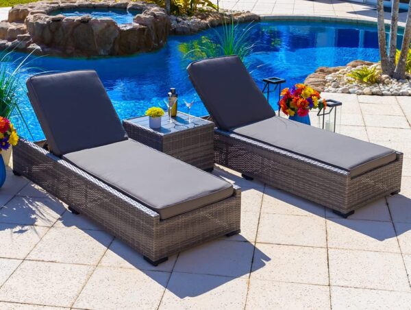 Sorrento 19-Piece Resin Wicker Outdoor Patio Furniture Combination Set in Gray w/Sectional Set, Six-seat Dining Set, and Chaise Lounge Set (Flat-Weave Gray Wicker, Sunbrella Canvas Charcoal) - Image 5