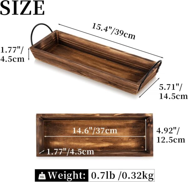 Long Narrow Wood Candle Tray: Hanobe Rustic Wooden Candle Holders Rectangular Table Centerpieces for Dining Room Farmhouse Pillar Stand with Handle Rectangle Tea Light Base Coffee Table Decor - Image 5