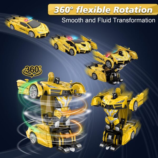 Remote Control Car, Transform Robot RC Cars, 2.4Ghz Transforming Police Car Toy with LED Light, One-Button Deformation & Rotating Drifting, Toys for 5+ Year Boys/Girls - Image 4
