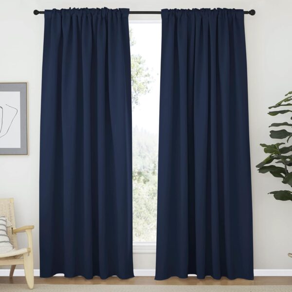 NICETOWN Vertical Blinds Window Curtain Panels - (Navy Color) 70 by 84 inches, Set of 2 Panels, Energy Saving Blackout Curtains for Hall Room - Image 2