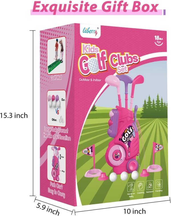 Liberry Toddler Golf Set with Putting Mat for 2 3 4 5 Years Old Boys Girls, Upgraded Kids Golf Cart with Unique Shoulder Strap Design, Indoor and Outdoor Golf Toys Gifts (Pink) - Image 7
